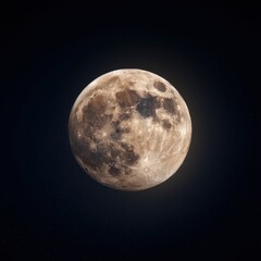 Fototapeta premium Stunning full moon in space. Detailed lunar surface, starry night. Ideal for websites, print, and video projects related to space, astronomy, and fantasy themes.