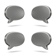 Fototapeta premium Gray metallic speech bubbles in a 3D render against a white background. Isolated icons for communication and message concepts. Generic design elements for website icons.