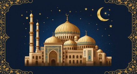 Mosque at night, ornate frame