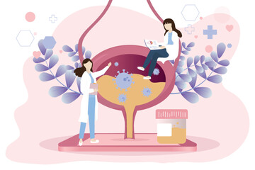 Online medical support doctor consultation smartphone app design concept vector illustration about bladder infection.