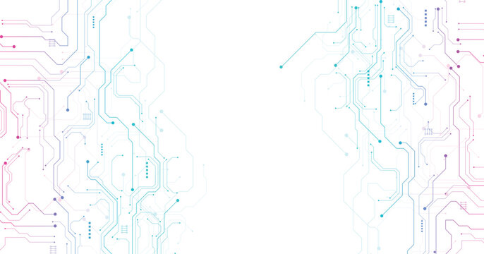 Technology Blue and pink circuit diagram concept. High-tech circuit board connection system.Vector abstract technology on a white background.