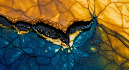 Abstract Cracked Texture with Blue and Gold
