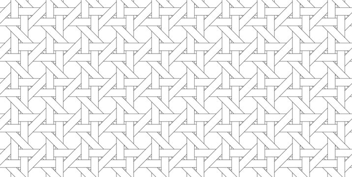 Rattan seamless pattern. Wicker geometric black and white lattice weave pattern. Line basket decoration texture.