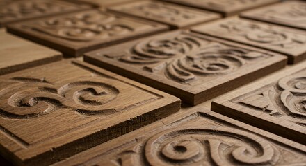 Carved Wood Tiles with Intricate Design