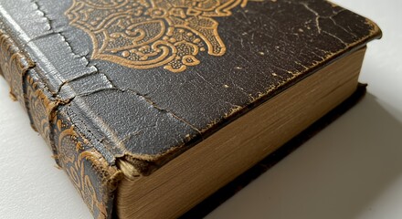 Antique Leather Bound Book with Gold Design