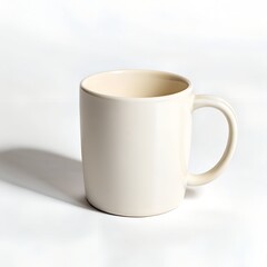 Single hot ceramic white coffee cup with handle, isolated on a white background
