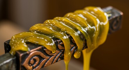 Yellow Honey on Carved Metal