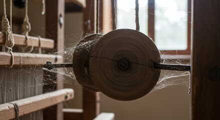 Antique Wooden Loom with Web