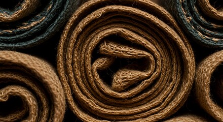 Rolled fabrics of beige and dark green