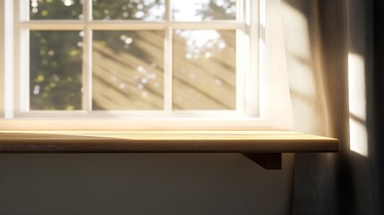 Minimalist Plant on Wooden Shelf with Shadow Play