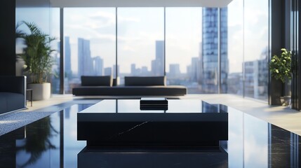 Empty modern office with city view. Good for background in business concept. Generative AI