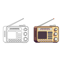 Cartoon Coloring Art Old Radio Digital Vectors Illustration