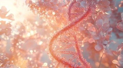 3D Rendered DNA Helix with Vibrant Biological Elements and Colors