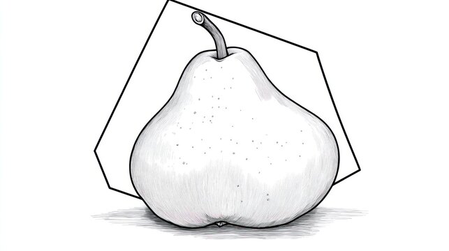 Detailed grayscale drawing of a pear