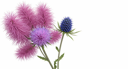 Obraz premium Colorful Thistle Flowers in Bloom against a White Background