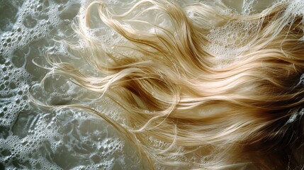Obraz premium Ethereal Cascade of Swirling Blonde Hair Captured Underwater