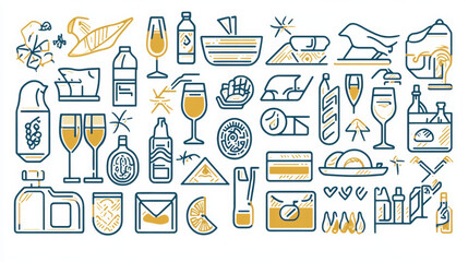 Set of 45 linear icons themed around hospitality and tourism, editable for use in various marketing and service contexts