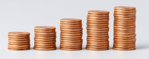 Stack of coins money finance savings investment growth wealth economy business currency copper metal increase profit financial banking capital