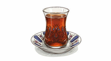 Elegant Turkish Tea in Traditional Glass Design with Saucer