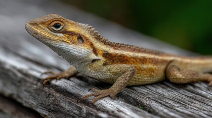 Garden Lizard basking on weathered wood, a captivating reptile portrait