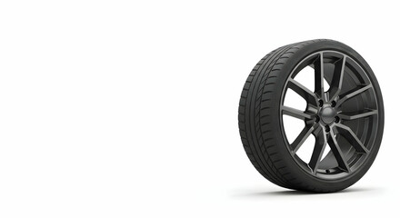 Obraz premium Stylish Black Car Tire with Modern Rim Design on White Background