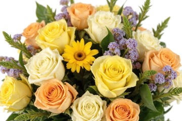 Obraz premium bouquet of yellow and white roses on a table