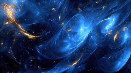 Swirling indigo and cobalt blues with wisps of metallic gold