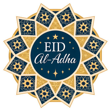 Star-Shaped Blue and Gold Eid al-Adha Greeting Badge