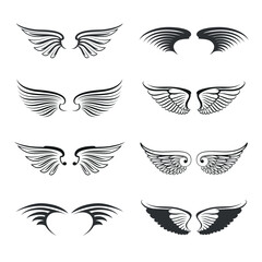 Set of black outline wings icon.