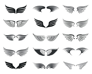 Set of black outline wings icon.