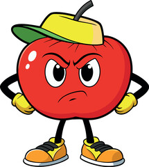  Angry Cherry Cartoon Character with Cap and Sneakers – Vector Illustration  