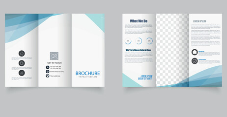 Modern Blue Trifold Brochure Template with Wave Design