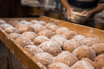 Bread preparation. loaves of dough before baking
