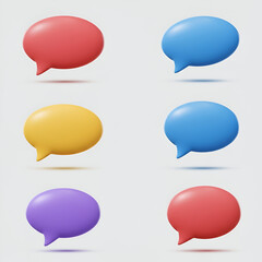 Colorful speech bubbles in various hues displayed in a neutral setting. Floating, isolated, 3D rendered speech bubbles with a light gray background.