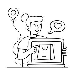 Online purchasing vector outline illustrations. EPS 10 file