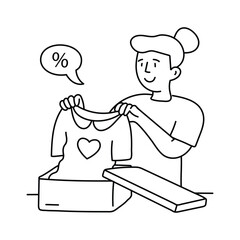 Shopping unboxing vector outline illustrations. EPS 10 file