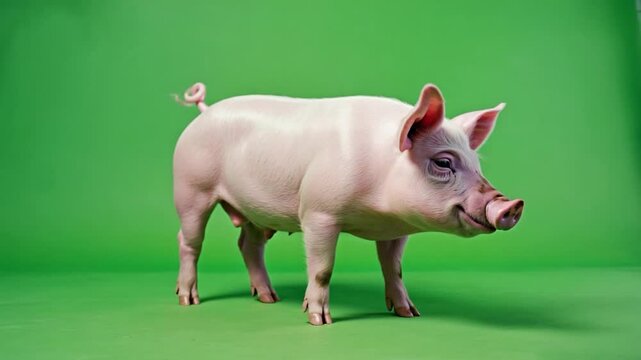 Pig portrait against green background