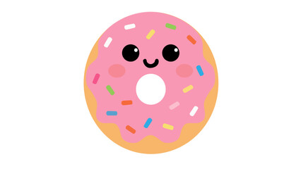 Obraz premium manually hand traced cute cartoon donut with sprinkles and shiny eyes, smiling in flat vector style. fun food character for kids’ design.
