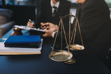 Judge gavel with Justice lawyers, Business woam in suit or lawyer working on a documents. Legal...