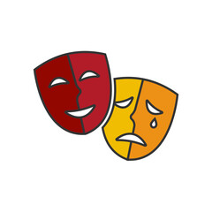 Masquerade vector icon on white background. Comic and tragic mask icon