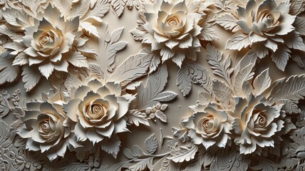 Creamy flowers and intricate leaves pattern, a delicate, elegant, and romantic design