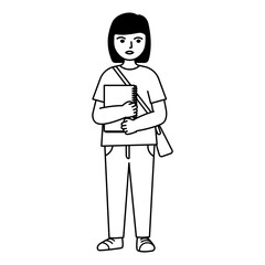 Fototapeta premium Girl Student holding textbook outline clip art illustration