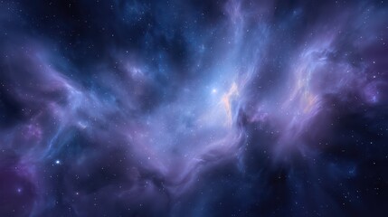 Stunning Cosmic Nebula with Vibrant Purple and Blue Colors in Deep Space, Featuring Stars and Galactic Clouds Surrounded by Infinite Universe