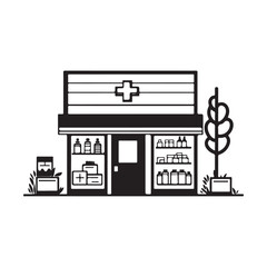 Obraz premium Vector illustration of a modern pharmacy, featuring typical elements such as medical symbols Illustration on White Background