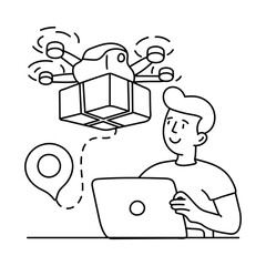 Drone delivery vector outline illustrations. EPS 10 file