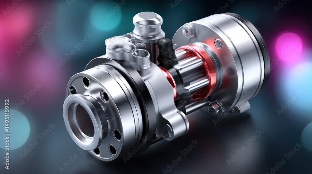 Poster high tech industrial machine part detailed closeup advanced engineering design