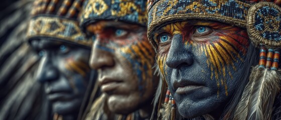 Obraz premium Indigenous performers in vibrant ceremonial attire and face paint