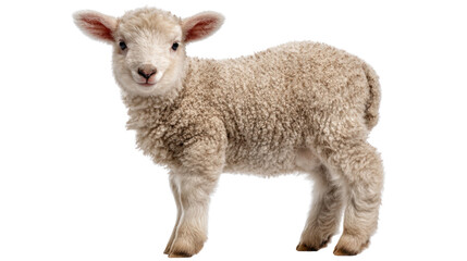 Fototapeta premium Adorable Lamb Portrait: A close-up portrait of a fluffy, innocent lamb standing and looking forward, evoking feelings of peace and gentleness, perfect for representing purity and serenity.