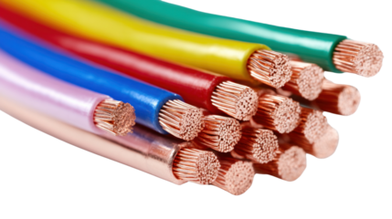 Multicolor Wires with copper core: The vibrant and detailed shot showcases colorful wires, revealing their core, perfect for illustrations related to energy and electrical engineering.