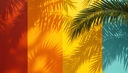 Fototapeta premium Shadow from a leaves of a plant on colored background